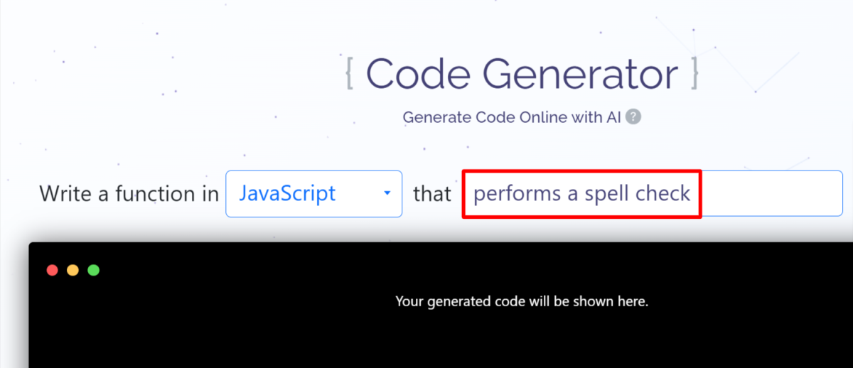 Giving CodePal's Code Generator a command.