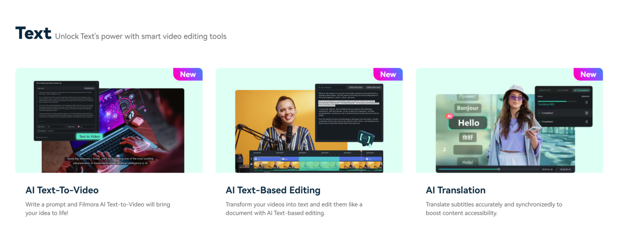 Wondershare Filmora Text features.