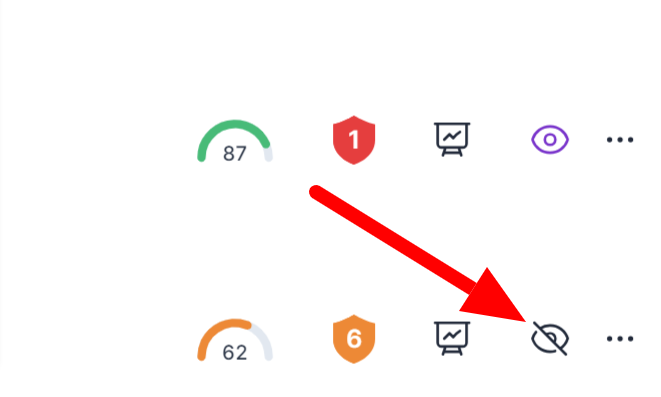 Opening or closing the Surfer SEO eyeball icon to show or hide competing domains.
