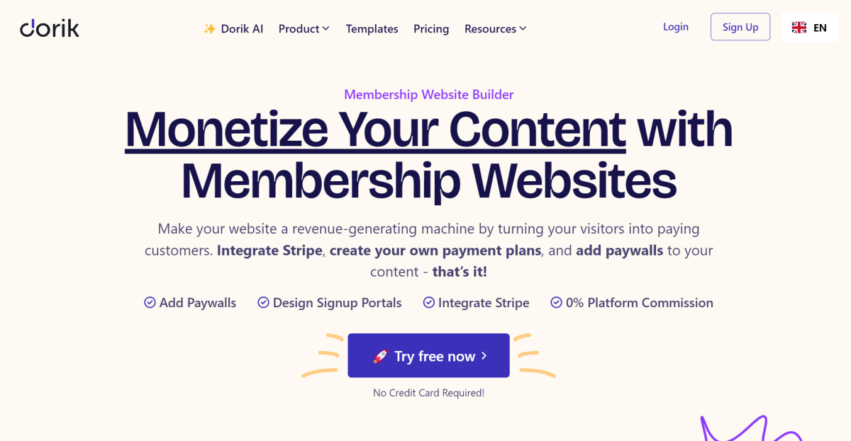 5-b6b2a78b-7fd7-4e2b-8d1c-d576a09cf077 Dorik Membership Sites landing page.
