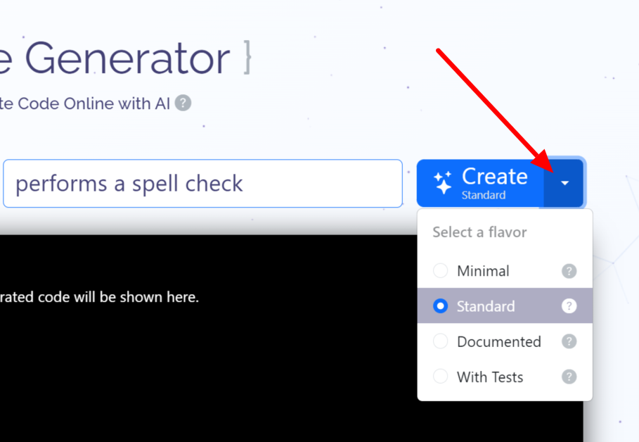 Selecting the code flavor when generating code using CodePal.
