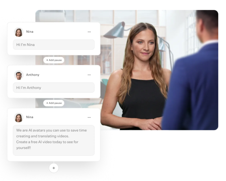 Two Colossyan AI avatars having a conversation with each other.