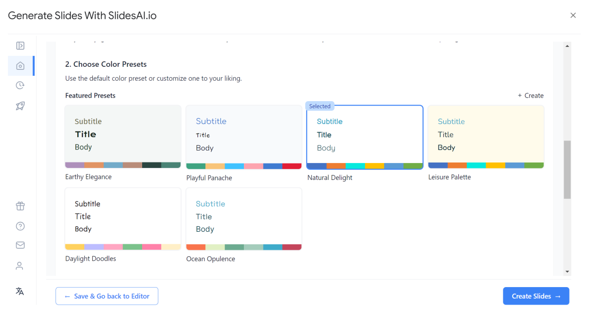 Color Presets available with SlidesAI.