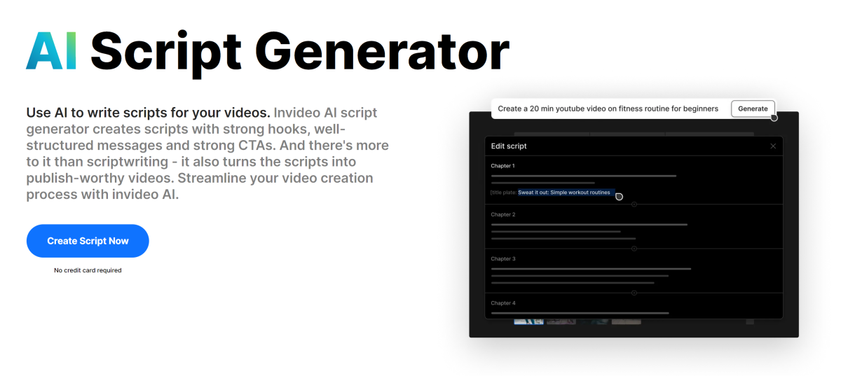 InVideo's AI Script Generator landing page.