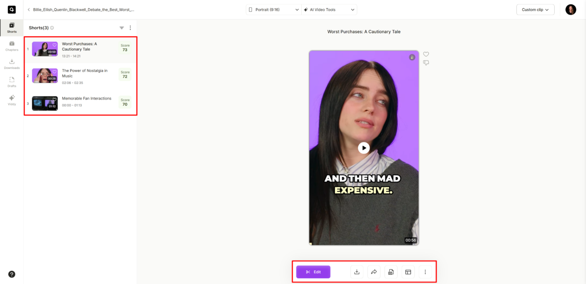 Viewing a clip generated with Quso.AI.