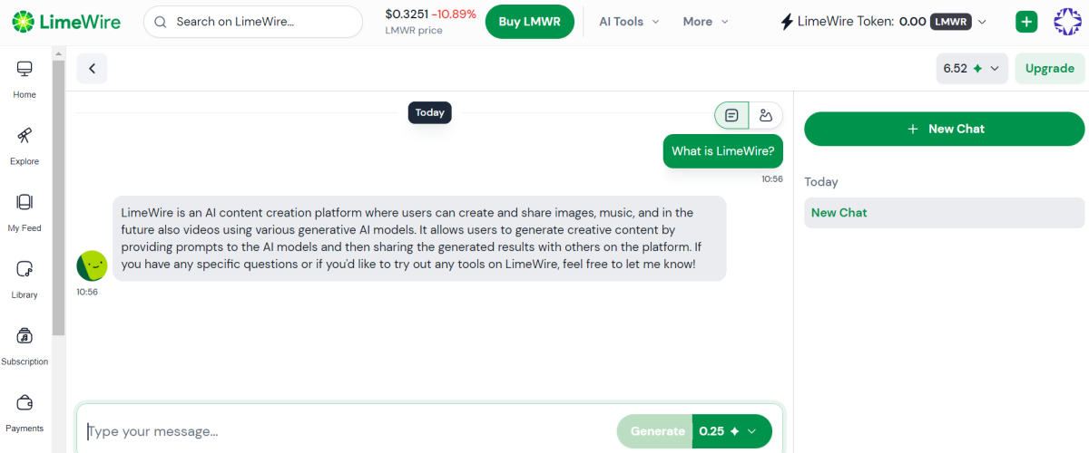 The LimeWire AI Assistant answering the question: What is LimeWIre?