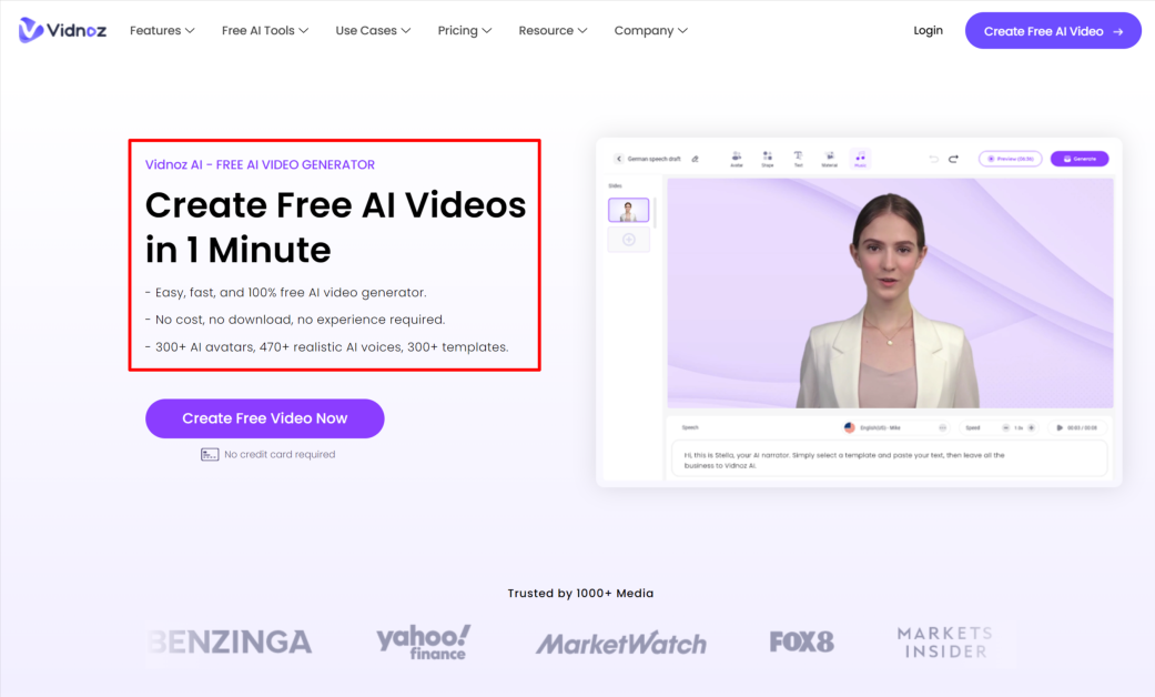 The Vidnoz homepage.