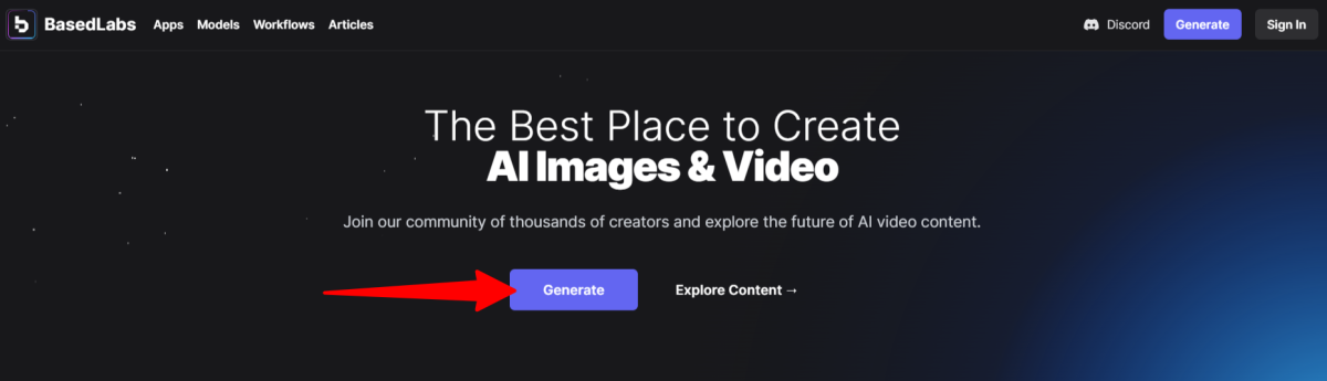 7-basedlabs-selecting-generate Selecting generate on the BasedLabs homepage.