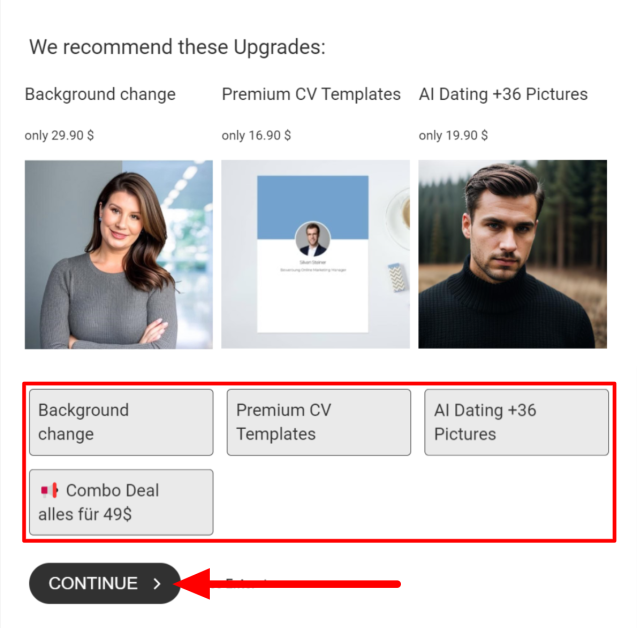 Selecting upgrades using Profile Bakery.