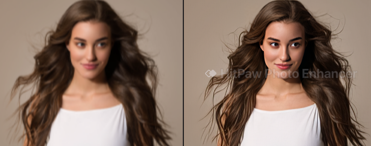 A sample image of a woman with brown hair enhanced using the HitPaw Photo Enhancer Sharp AI Face model.