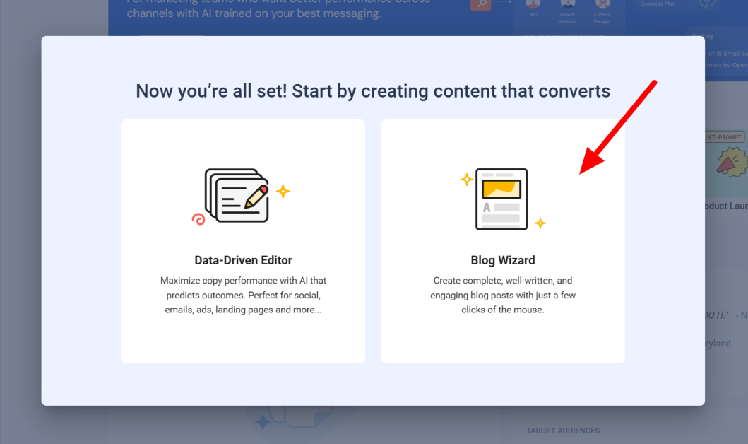 Selecting the Blog Wizard using Anyword.