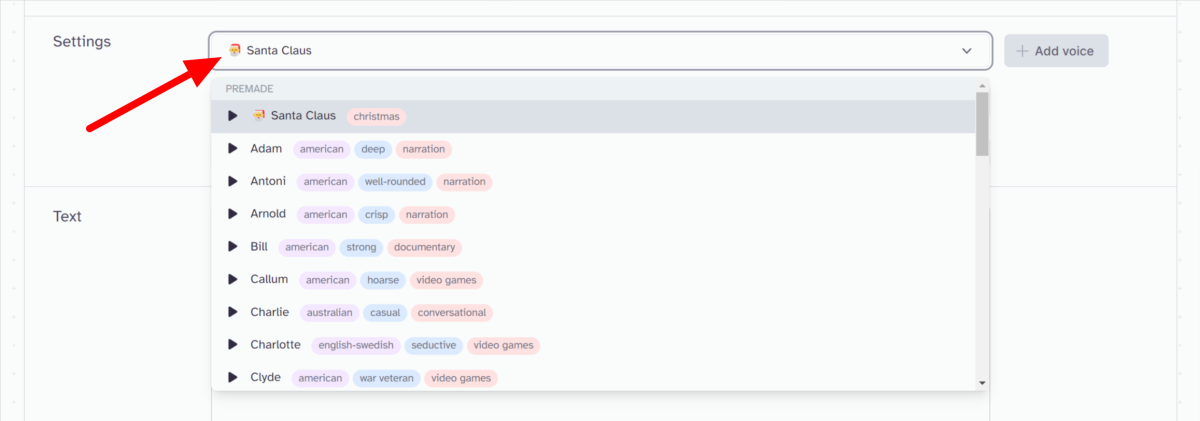 8-elevenlabs-choosing-ai-voice Selecting an AI voice to use for Text to Speech using ElevenLabs.