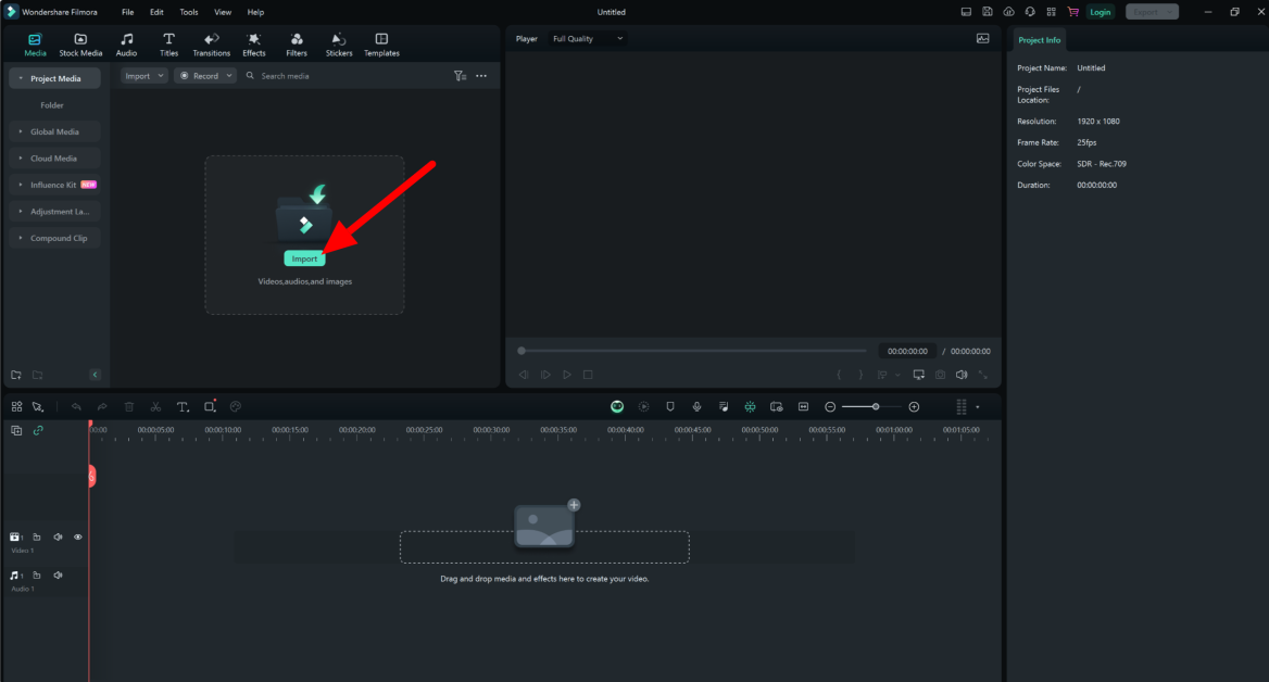 Importing media using Wondershare Filmora.