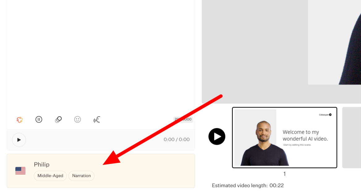 Changing the language of an AI avatar when editing a video using Colossyan Creator.