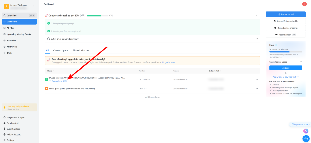 dashboardefbc9anotta-where-text-meets-voice-you-talk-we-type-_-notta-3 Notta AI transcribing a video uploaded from YouTube.
