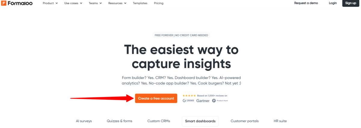 free-online-form-builder-client-portal-dashboard-builder-all-in-one-place Creating a free account on formaloo.com.