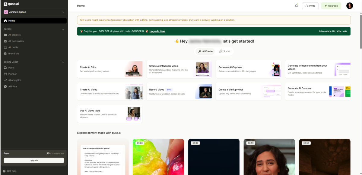 The Quso.AI dashboard.