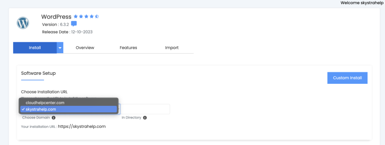 Install WordPress on Skystra 4