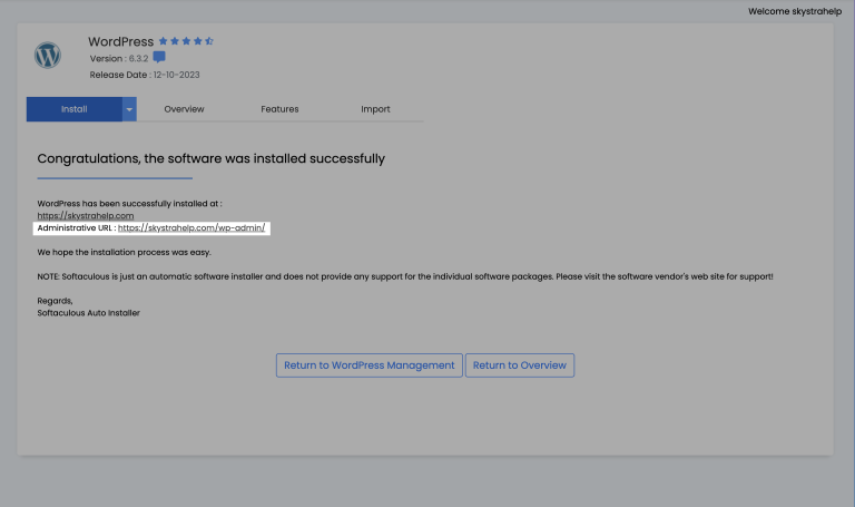 Install WordPress on skystra 7