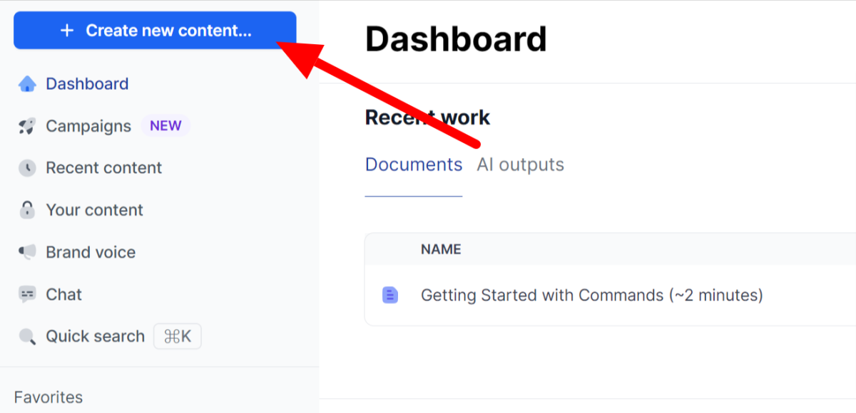 jasper-ai-create-new-content Create New Content button in Jasper.