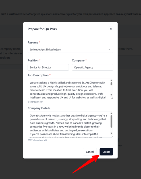 Adding information about the application being applied for when preparing for an interview with Final Round AI.