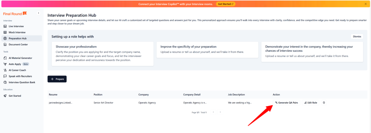Generating QA pairs in the Final Round AI Interview Preparation Hub.
