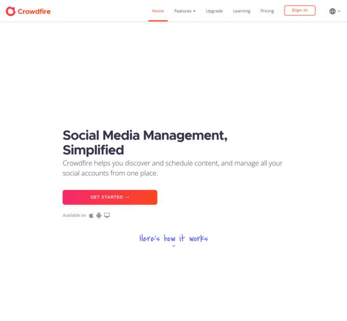 Crowdfire homepage.
