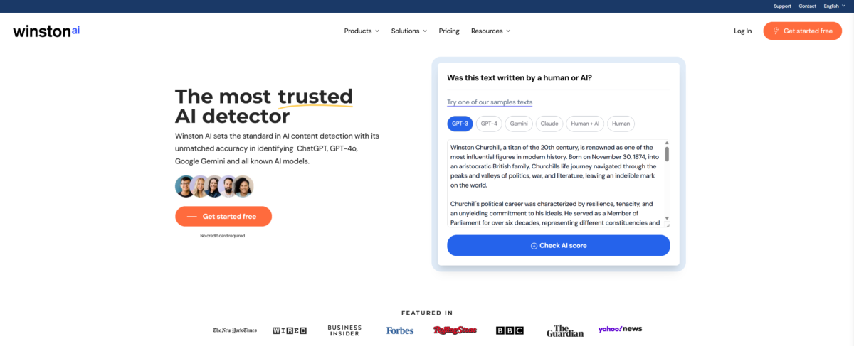 Winston AI homepage.