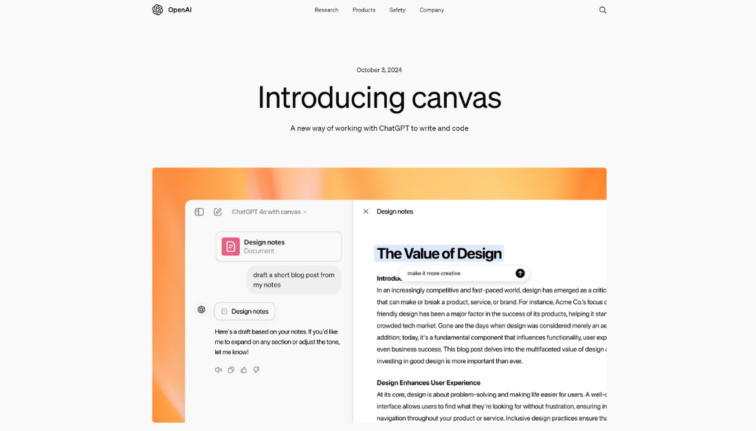 ChatGPT-4o with Canvas.